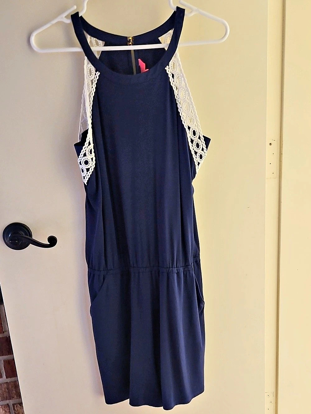 Lilly Pulitzer Lace Detail Jumpsuit in Navy Size Medium Like New